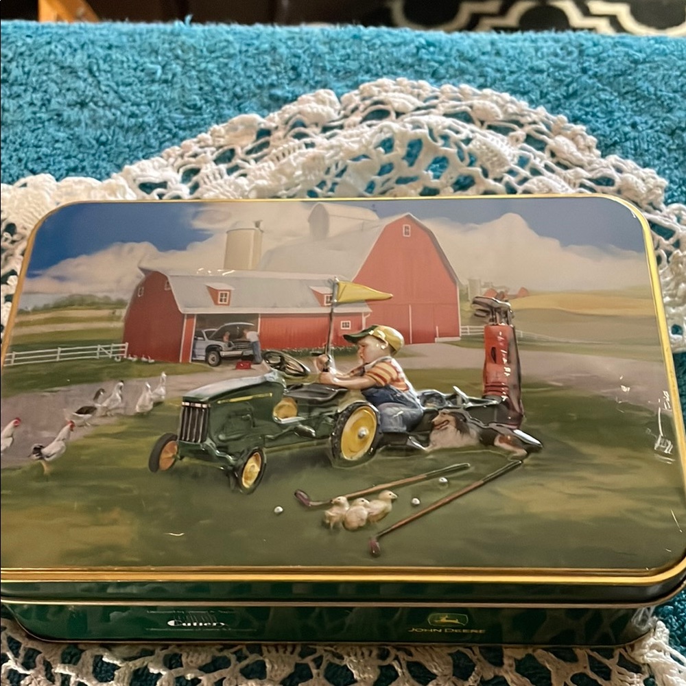 John Deere Farm Scene Tin Box golf goodies